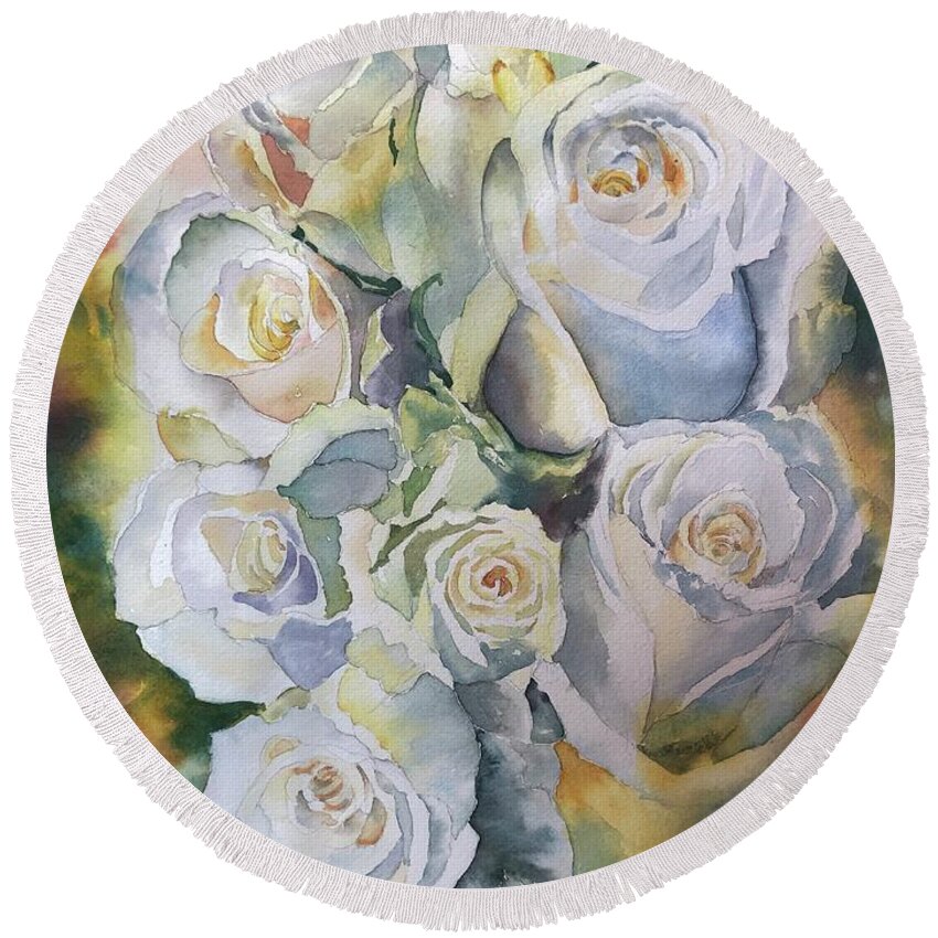 Roses Round Beach Towel featuring the painting In Your Presence by Tara Moorman