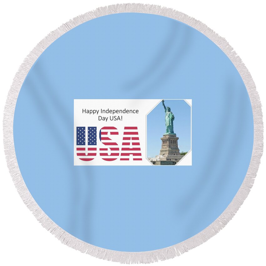 Usa Round Beach Towel featuring the mixed media Independence Day USA by Nancy Ayanna Wyatt