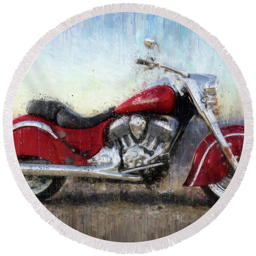 Motorcycle Round Beach Towel featuring the painting Indian Chief Motorcycle by Vart by Vart