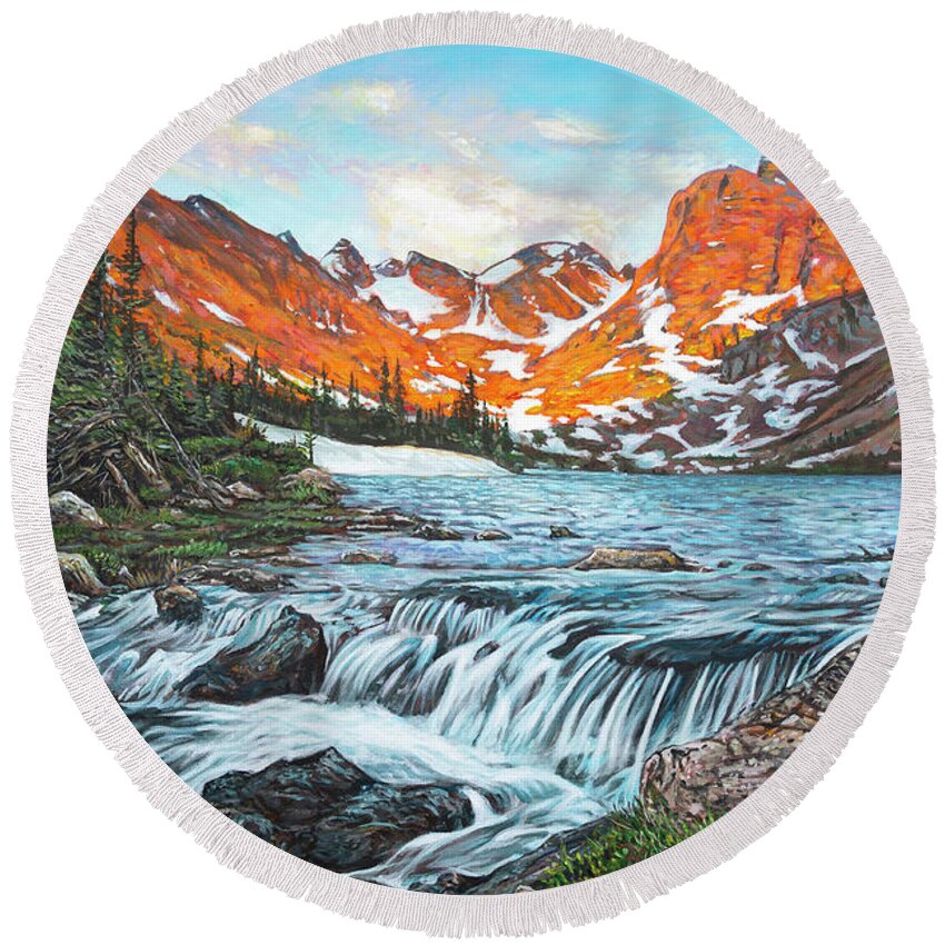 Colorado Round Beach Towel featuring the painting Indian Peaks Wilderness by Aaron Spong