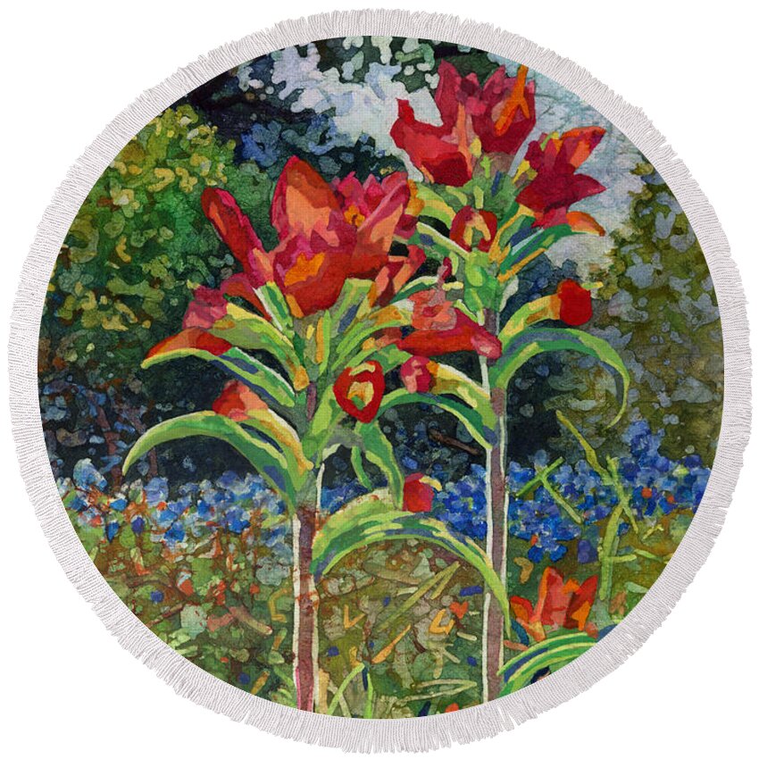 Wild Flower Round Beach Towel featuring the painting Indian Spring by Hailey E Herrera