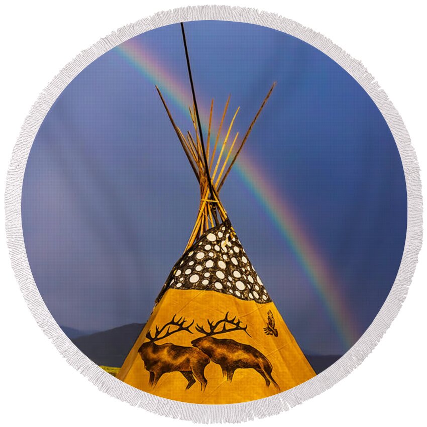 Taos Round Beach Towel featuring the photograph Rainbow of Peace by Elijah Rael