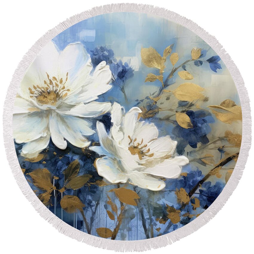 Flowers Round Beach Towel featuring the painting Indigo Morning by Tina LeCour