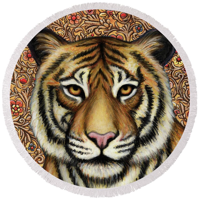 Tiger Round Beach Towel featuring the painting Indochinese Tiger Tapestry by Amy E Fraser