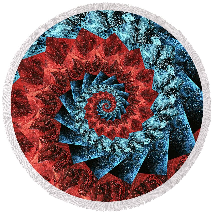 Symbol Round Beach Towel featuring the digital art Infinity Tunnel Spiral Lava and Ice by Pelo Blanco Photo