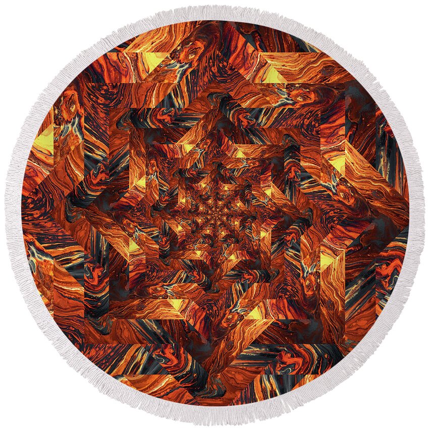 Endless Round Beach Towel featuring the digital art Infinity Tunnel Star Lava by Pelo Blanco Photo