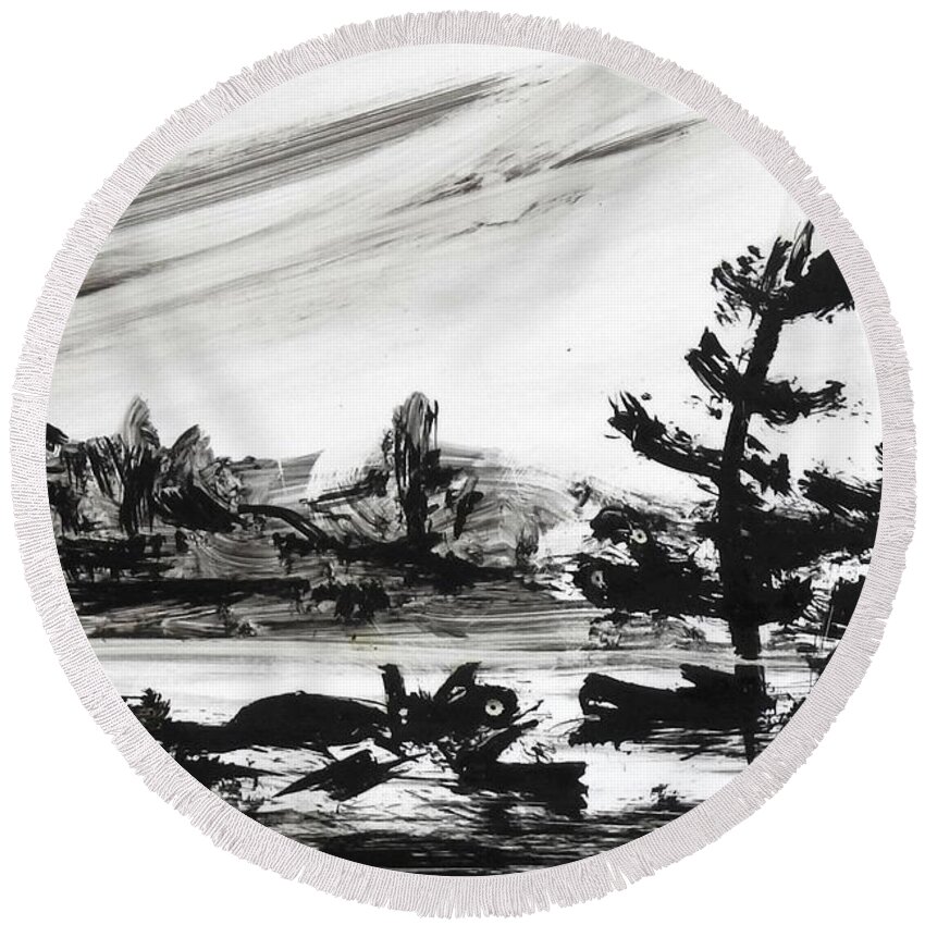 India Ink Round Beach Towel featuring the painting Ink Pochade 40 by Petra Burgmann