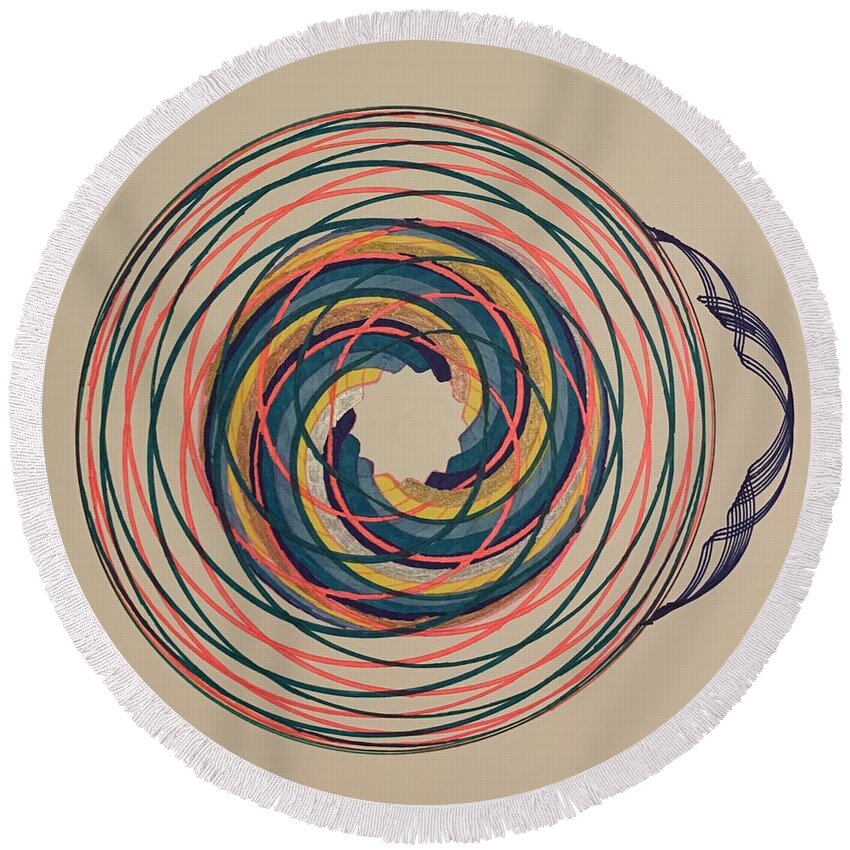 Spirographia Round Beach Towel featuring the drawing Inner Lens by Steve Sommers