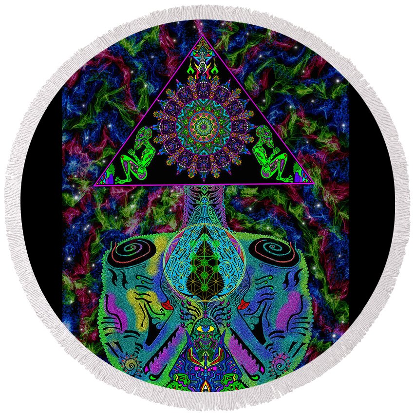 Visionary Round Beach Towel featuring the mixed media InnerSpace369 by Myztico Campo