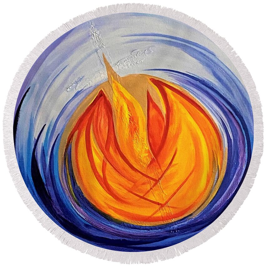Fire Round Beach Towel featuring the painting Intimacy by Deb Brown Maher