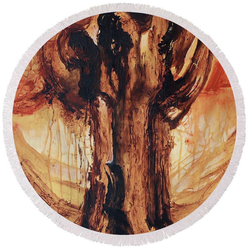 Nature Round Beach Towel featuring the painting Intimate Vibes Captor by Sv Bell