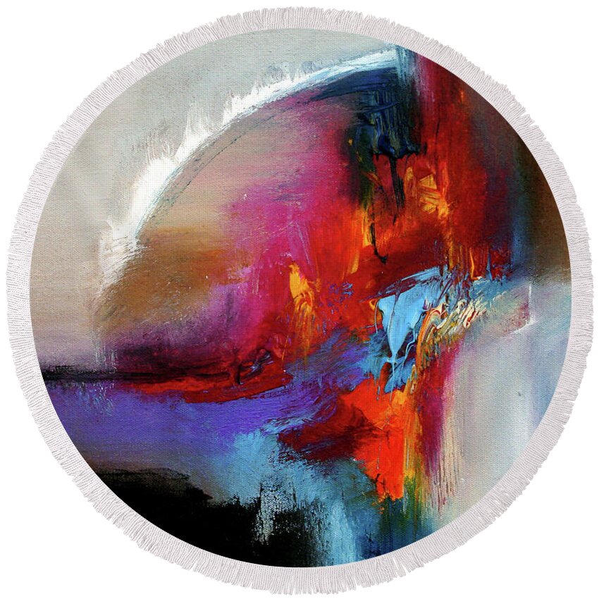 Abstract Round Beach Towel featuring the painting Into Rose by Jim Stallings