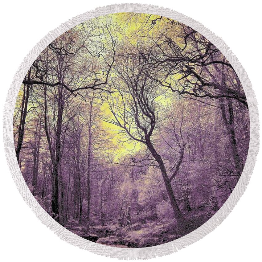 Infrared Photography Round Beach Towel featuring the photograph Into The Enchanted Forest by Neil R Finlay