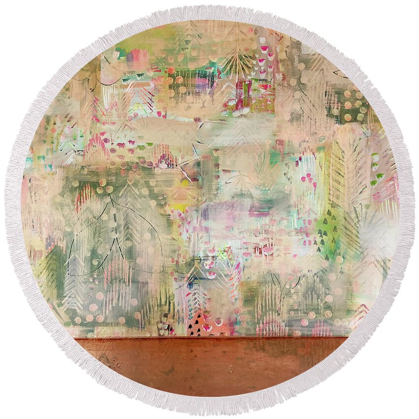 Intuitive Painting Round Beach Towel featuring the drawing Intuitive Painting by Claudia Schoen