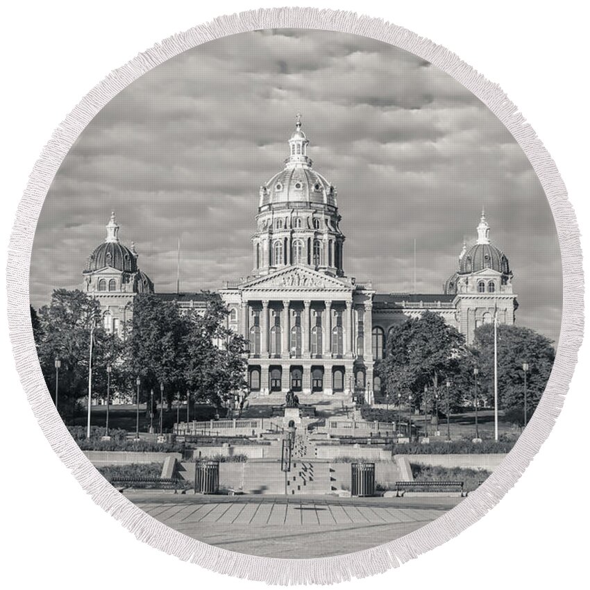 Iowa Round Beach Towel featuring the photograph Iowa State Capitol by Darrell Foster