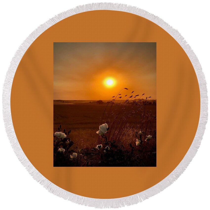 Iphonography Round Beach Towel featuring the photograph iPhonography Sunset 1 by Julie Powell