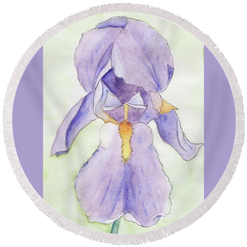 Iris Round Beach Towel featuring the painting Iris Magic by Anne Katzeff