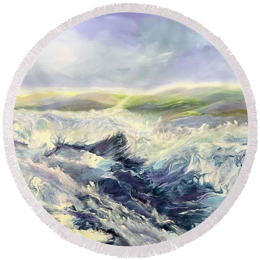 Irish Coast Round Beach Towel featuring the painting Irish Coast by Soraya Silvestri