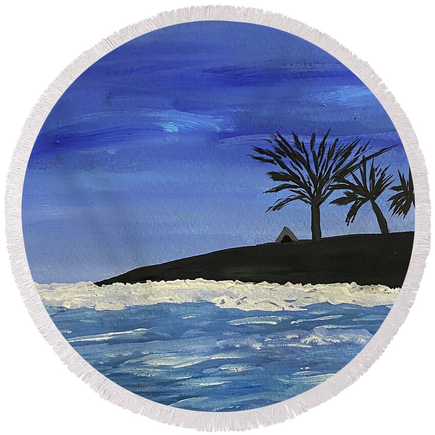Island Round Beach Towel featuring the painting Island Sea by Lisa Neuman