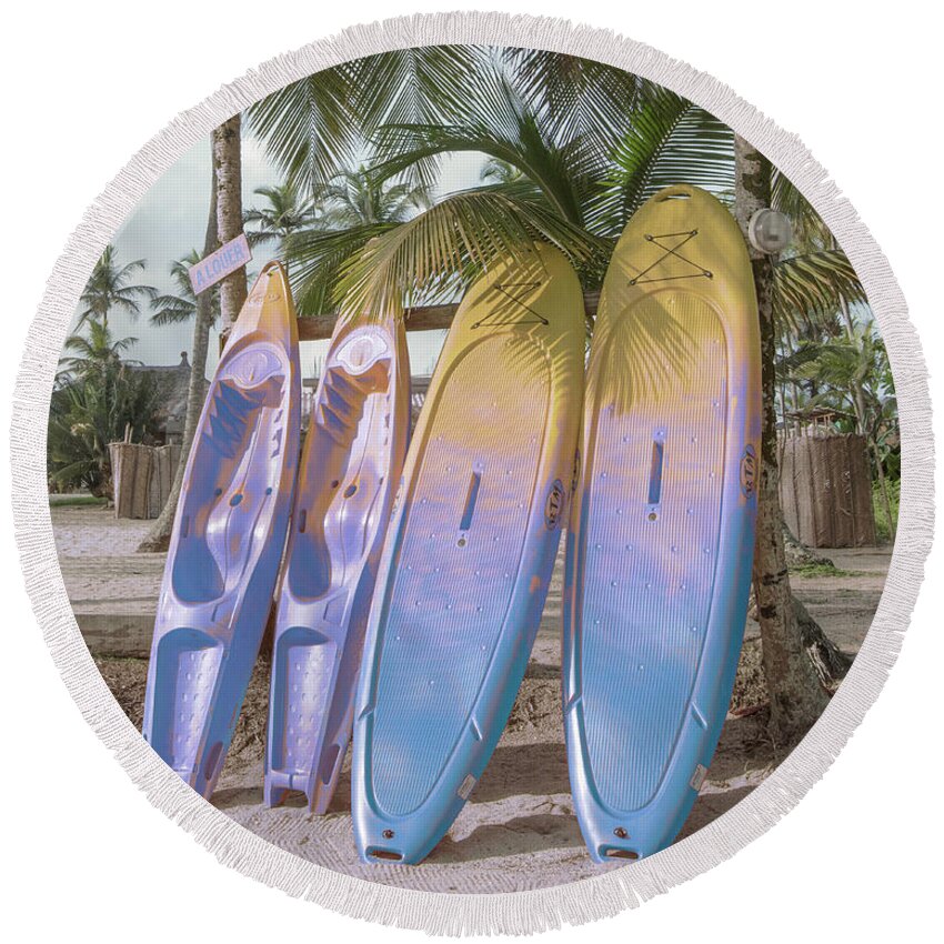 African Round Beach Towel featuring the photograph Island Surfboards by Debra and Dave Vanderlaan