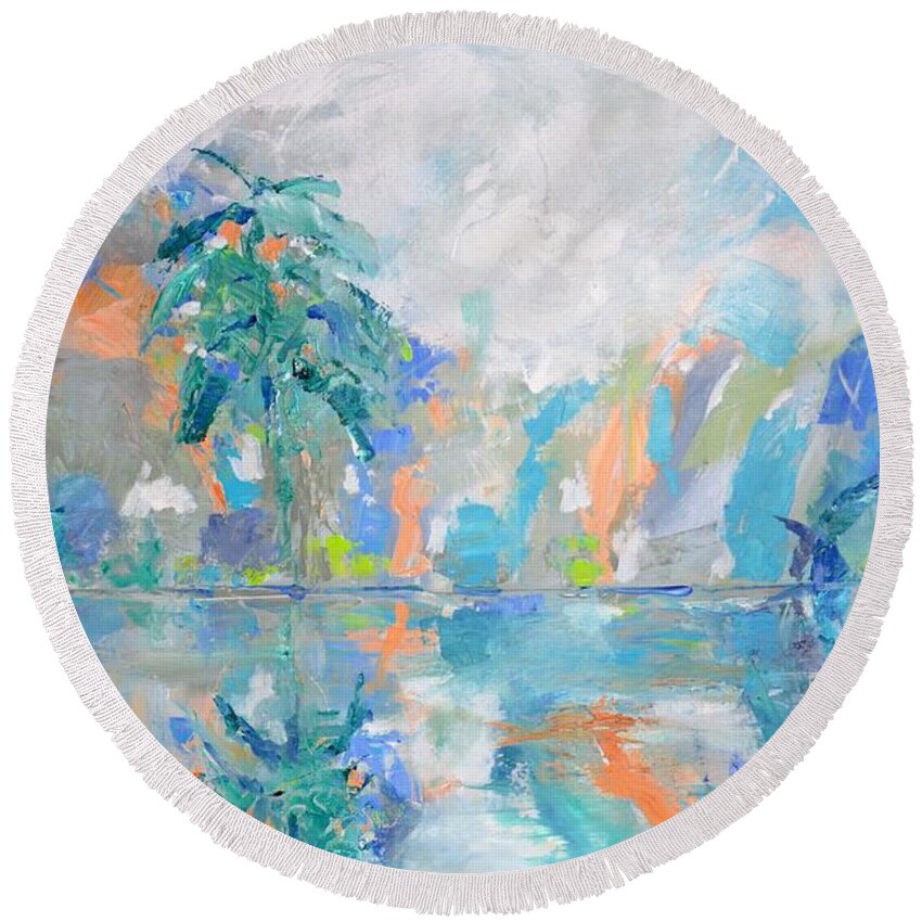 Wall Art Round Beach Towel featuring the painting Island Vibes by Donna Tuten