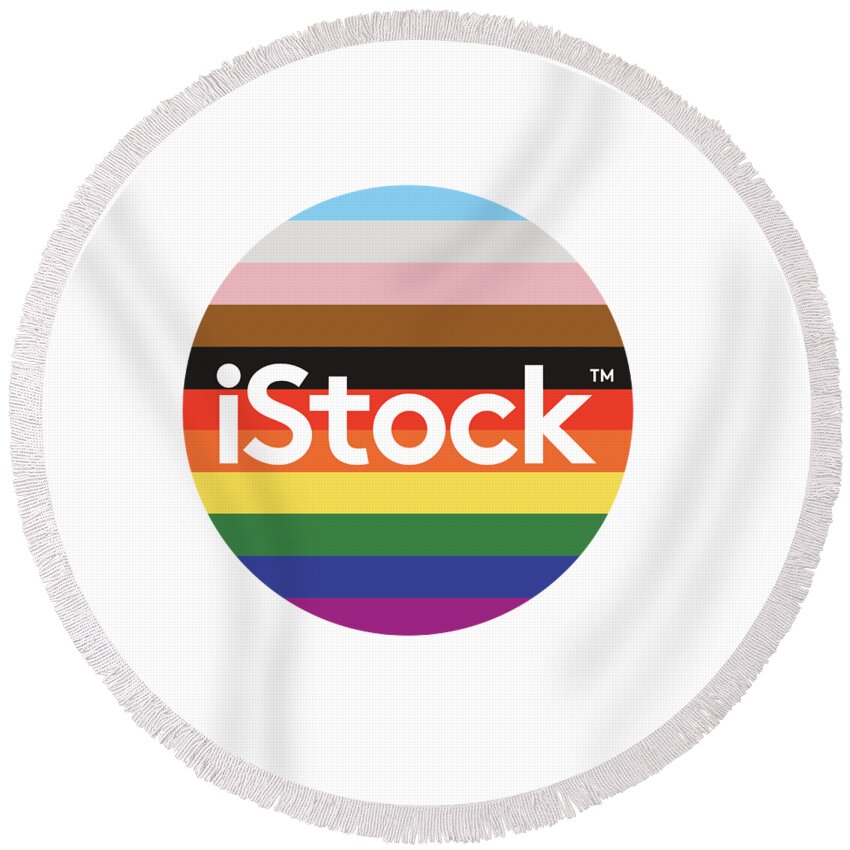 Istock Round Beach Towel featuring the digital art iStock Logo Pride Circle by Getty Images