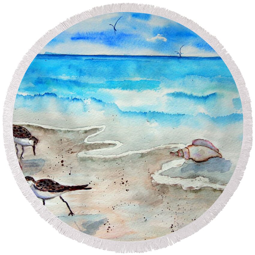 Shore Round Beach Towel featuring the painting It's a beach day by Jacquelin Bickel