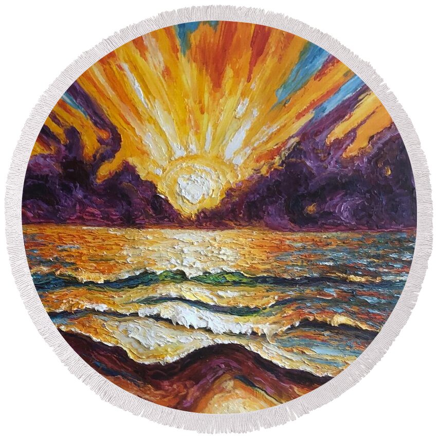 Beach Round Beach Towel featuring the painting It's a New Day Beach Sunrise by Paris Wyatt Llanso