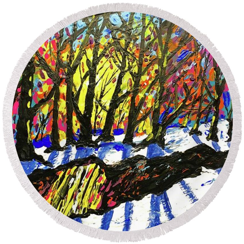 Winter Round Beach Towel featuring the mixed media It's Only A Winter Day by Jeffrey Koss