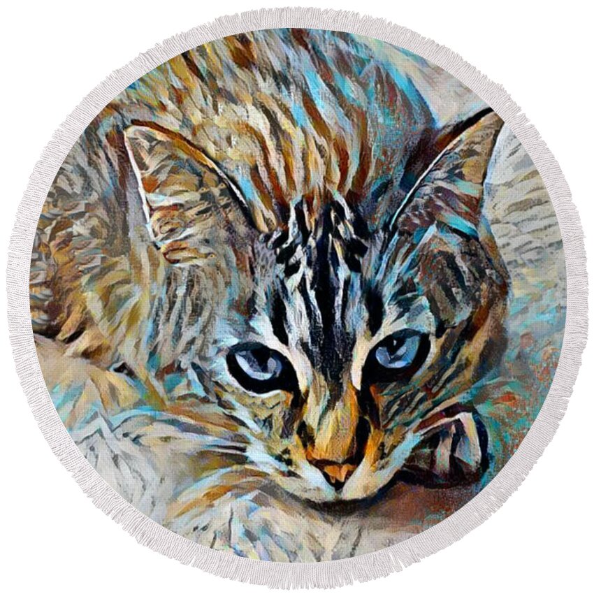 Pet Portrait Round Beach Towel featuring the digital art Itsy 3 by Artistic Mystic