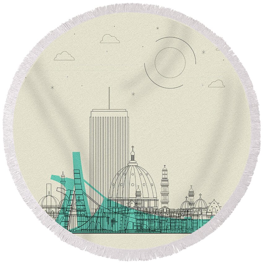 Ivory Coast Round Beach Towel featuring the drawing Ivory Coast City Skyline by Inspirowl Design