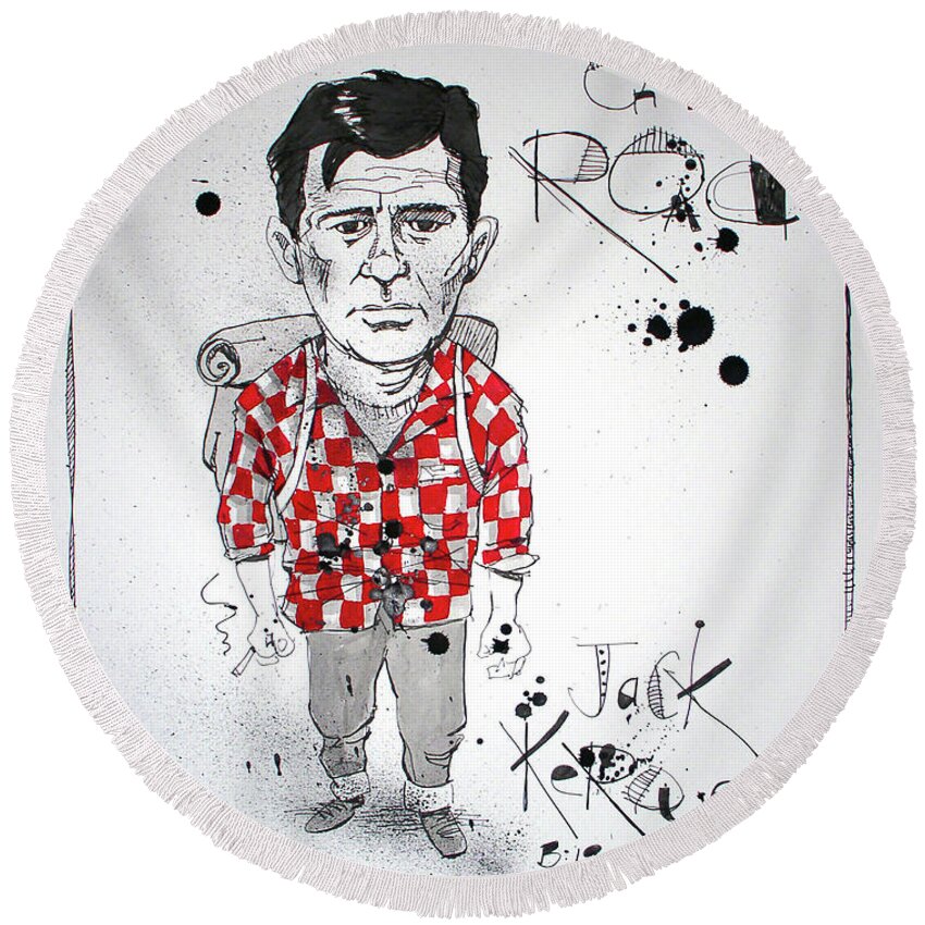  Round Beach Towel featuring the drawing Jack Kerouac by Phil Mckenney
