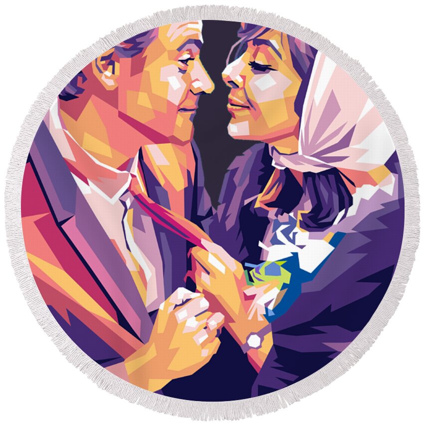 Jack Lemmon Round Beach Towel featuring the digital art Jack Lemmon and Elaine May by Movie World Posters
