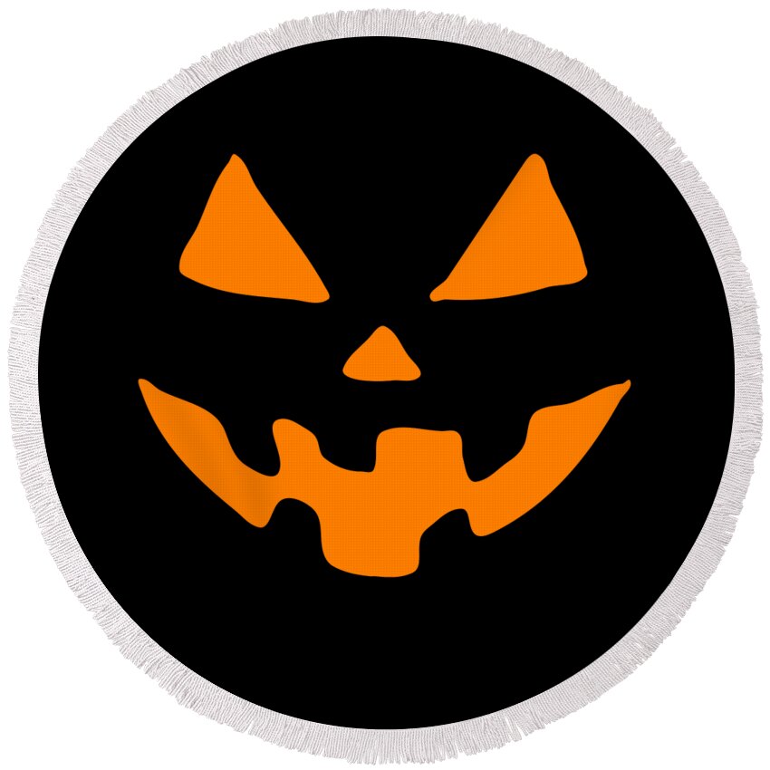 Funny Round Beach Towel featuring the digital art Jack-O-Lantern Pumpkin Halloween by Flippin Sweet Gear