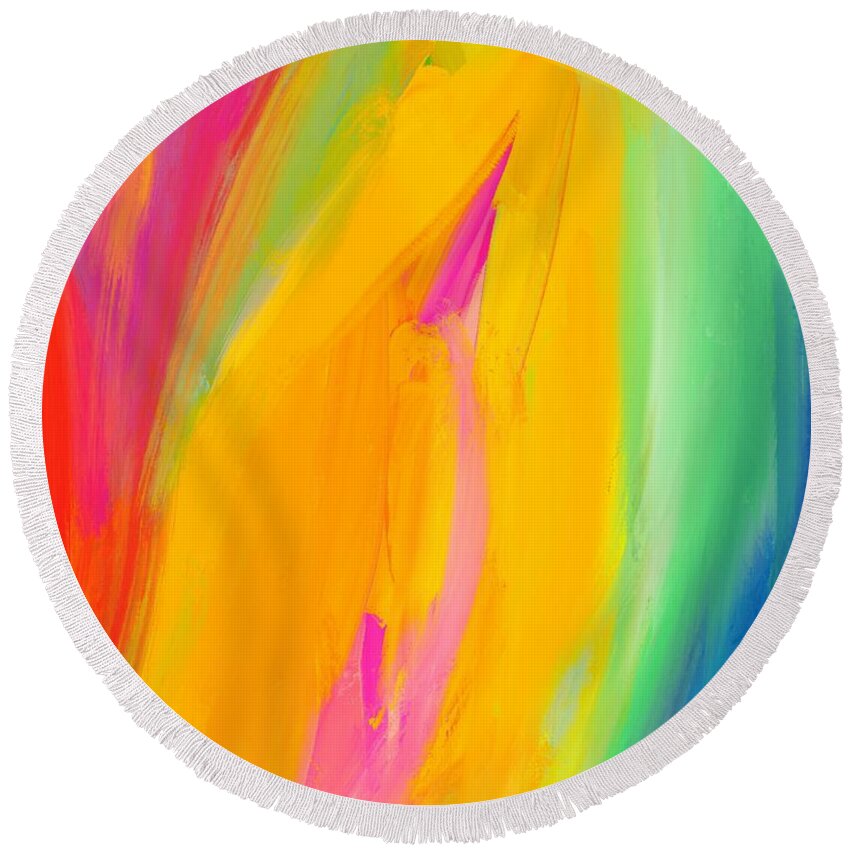 Abstract Round Beach Towel featuring the digital art Jackfruit Love - Modern Colorful Abstract Digital Art by Sambel Pedes
