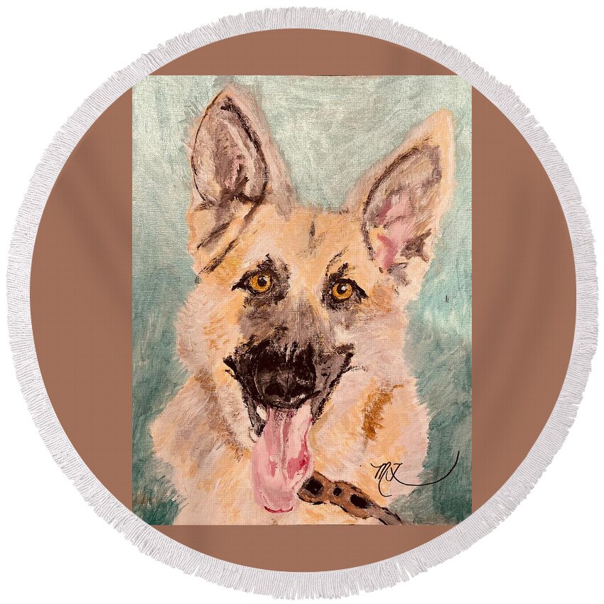 Dog Round Beach Towel featuring the painting German Shepherd by Melody Fowler