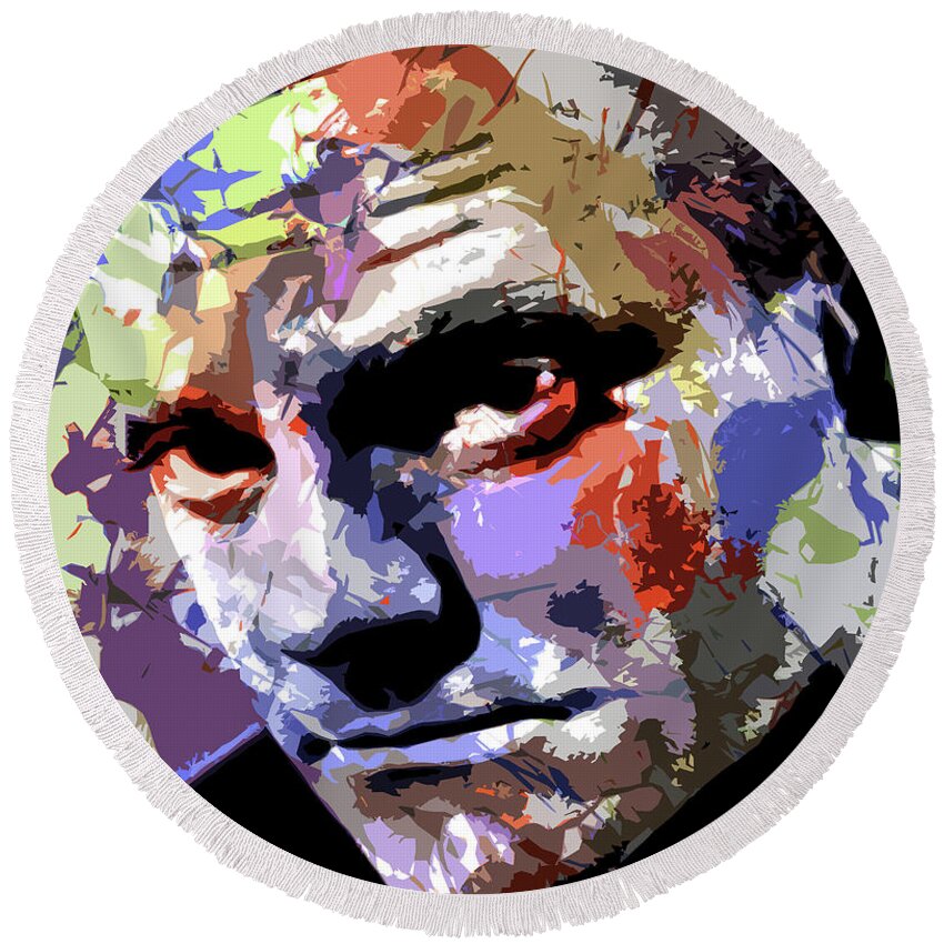 James Cagney Round Beach Towel featuring the digital art James Cagney psychedelic portrait by Movie World Posters