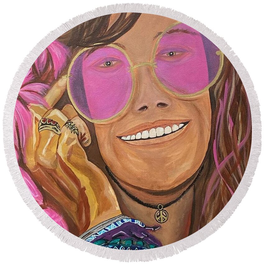  Round Beach Towel featuring the painting Janis Joplin by Bill Manson