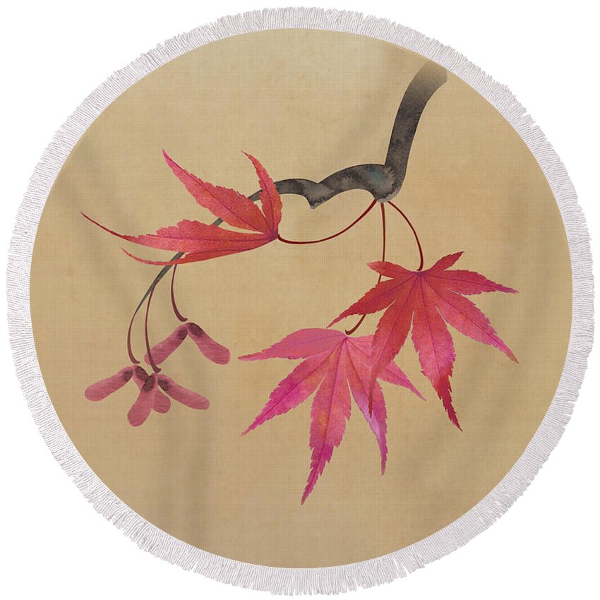 Maple Tree Round Beach Towel featuring the digital art Japanese Maple by M Spadecaller