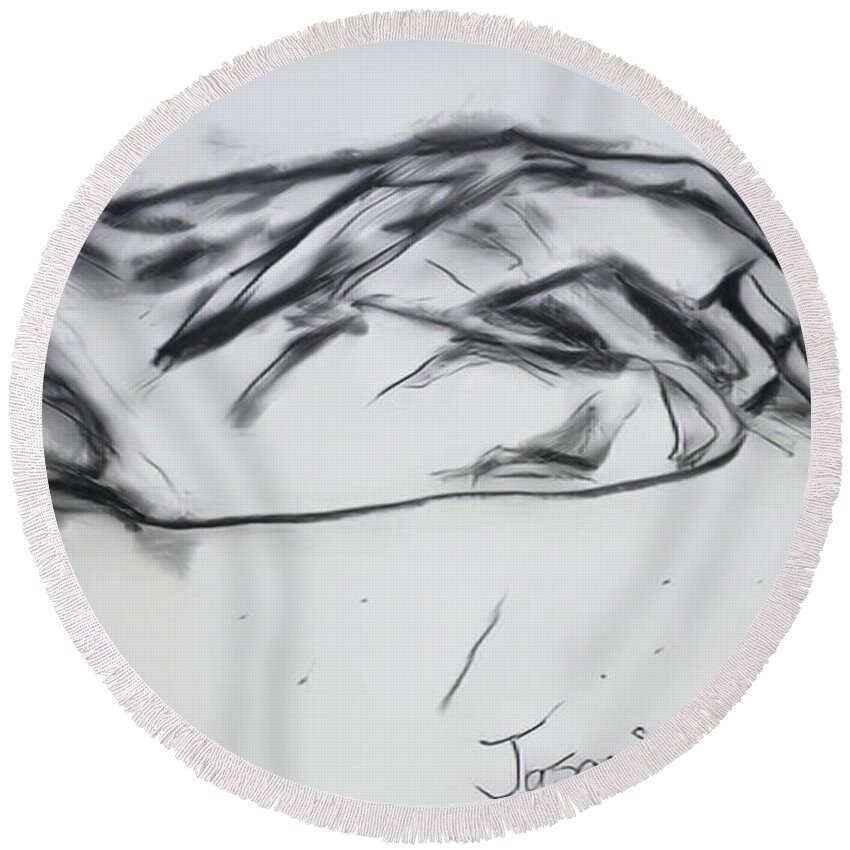 Sketches Round Beach Towel featuring the drawing Jason's Healing Hand by Christina Knight