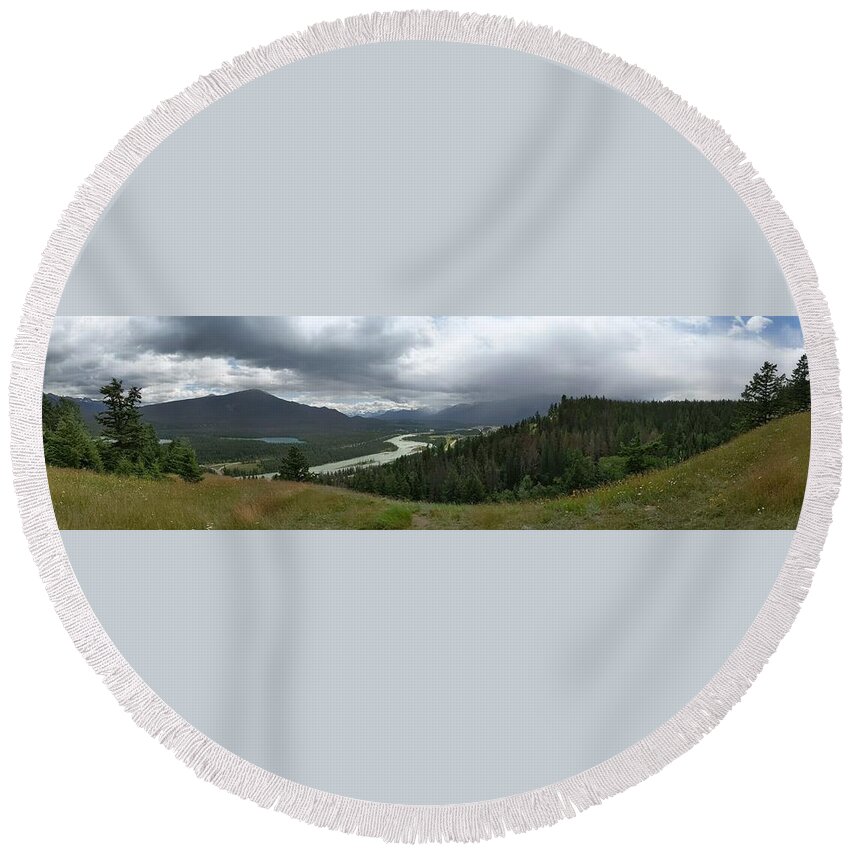 Valley Round Beach Towel featuring the photograph Jasper panorama by Lisa Mutch
