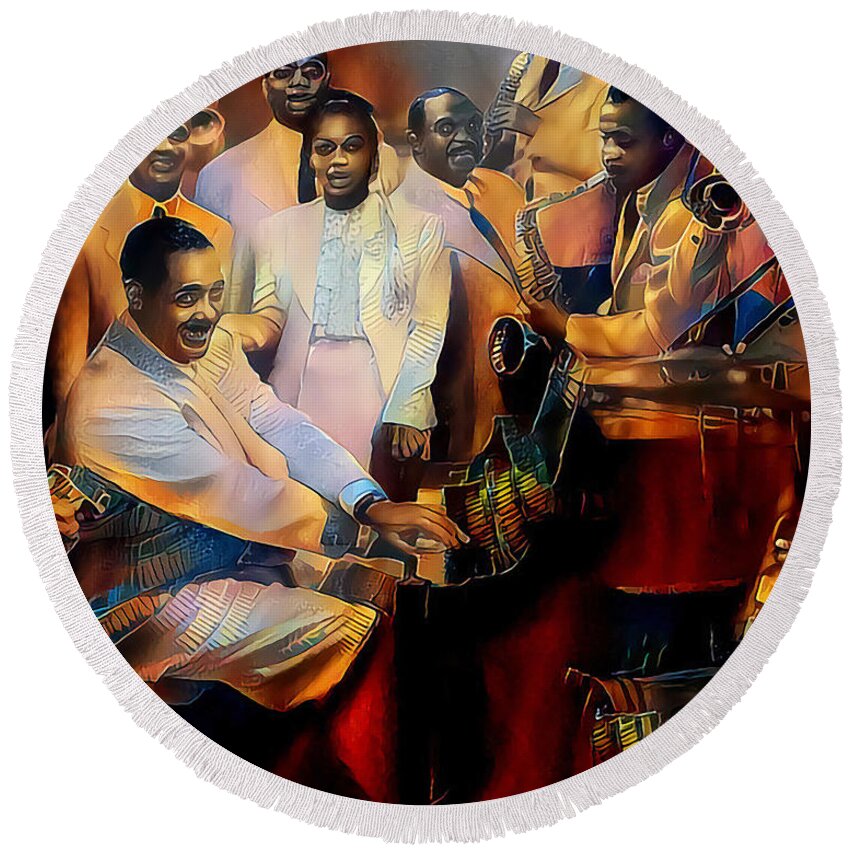 Wingsdomain Round Beach Towel featuring the photograph Jazz Band of The Roaring 1920s Duke Ellington in Nostalgic Painterly Colors 20200514v7 by Wingsdomain Art and Photography