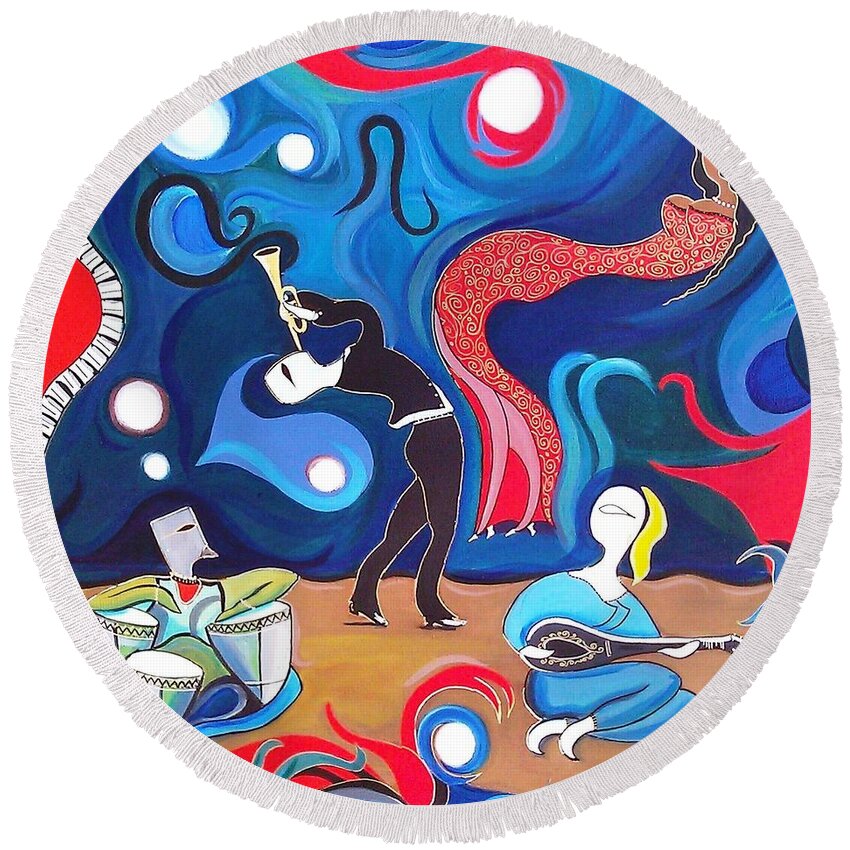 John Lyes Round Beach Towel featuring the painting Jazz by John Lyes