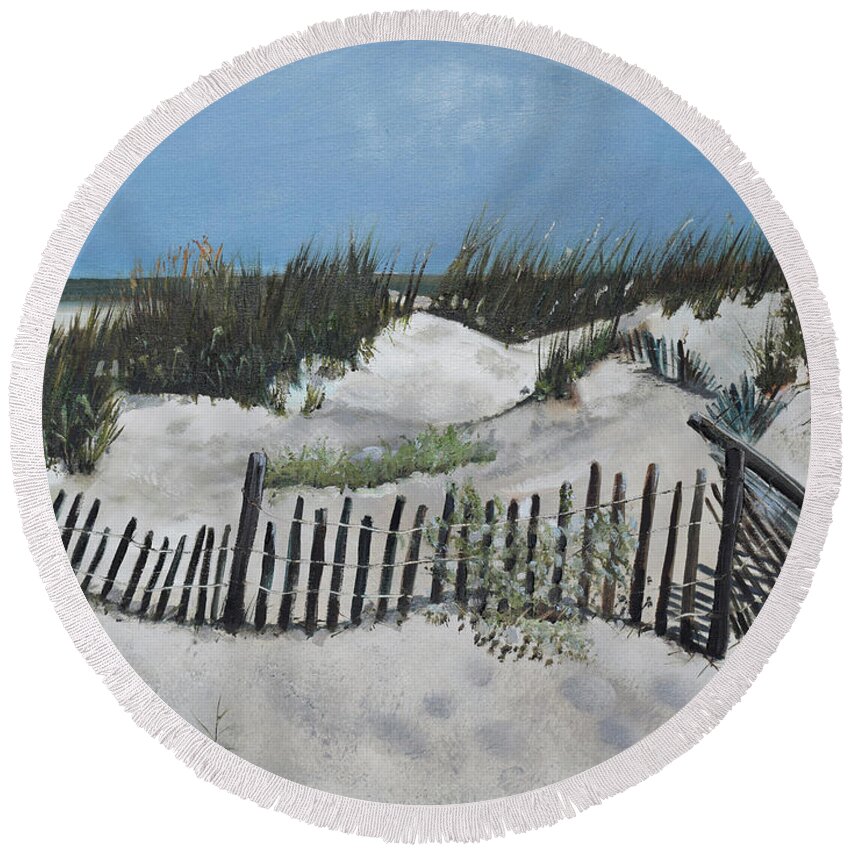  Round Beach Towel featuring the painting Jeklyll Island Great Sand Dunes by Jan Dappen