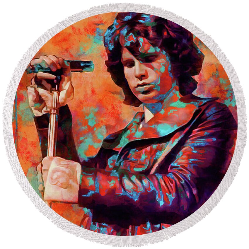 Jim Morrison Round Beach Towel featuring the mixed media Jim Morrison Tribute Art Soul Kitchen by The Rocker Chic