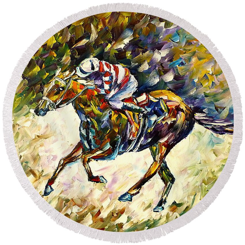 I Love Horses Round Beach Towel featuring the painting Jockey I by Mirek Kuzniar