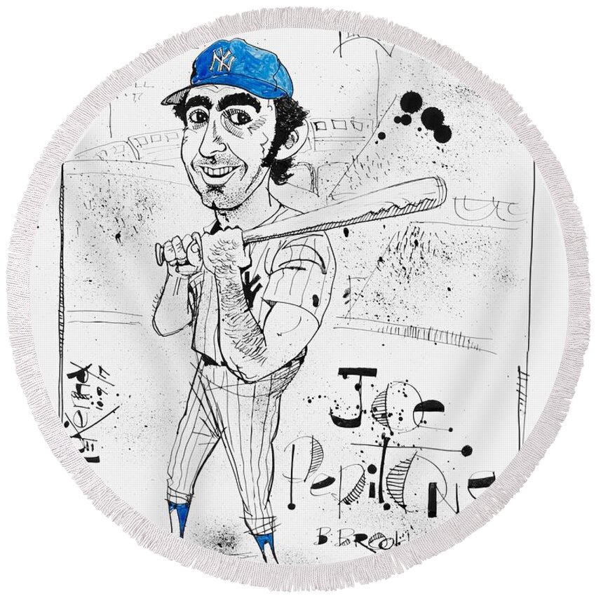  Round Beach Towel featuring the drawing Joe Pepitone by Phil Mckenney
