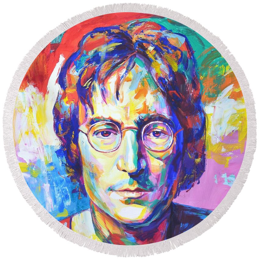 John Lennon Round Beach Towel featuring the painting John Lennon by Iryna Kastsova