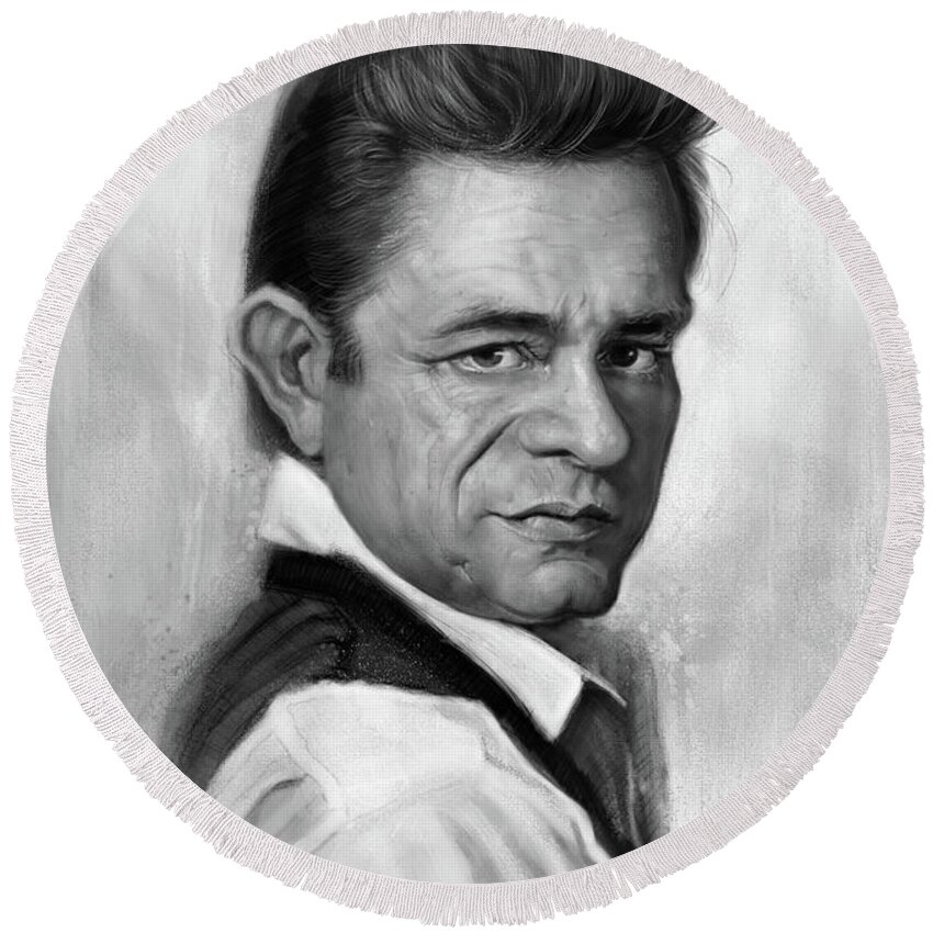 Johnny Cash Round Beach Towel featuring the digital art Johnny Cash by Andre Koekemoer