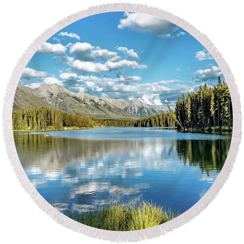 Reflection Round Beach Towel featuring the photograph Johnson Lake by Tom Watkins PVminer pixs